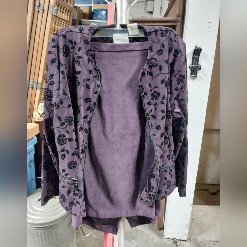 Halmode Plus Purple Floral Jacket and Skirt Set